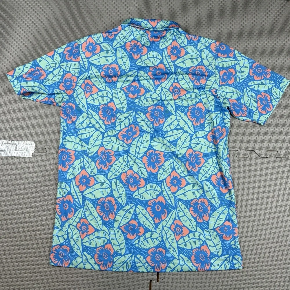 Bad Birdie Men's Polo Shirt Large Multicolor Floral Short Sleeve Golf Stretch